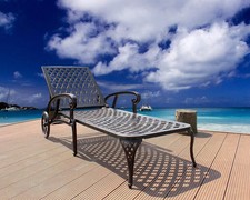 Adjustable Pool Chaise Lounge Chair Patio Cast Aluminum Recliner with Wheels