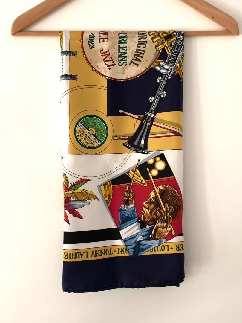 Vintage HERMES PARIS Carre 90 THE ORIGINAL NEW ORLEANS CREOLE JAZZ