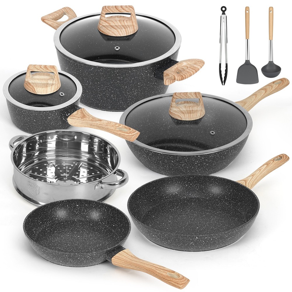 12Piece Pots and Pans Set Nonstick Induction Cookware Set Granite Coated Pot Set