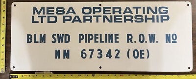 Vintage Porcelain Oil Field Sign - Mesa Operating Ltd Partnership