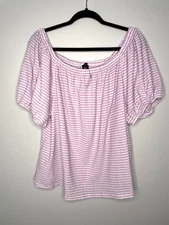 Lane Bryant  22/24 Plus Blue Blouson Sleeve Hingham Square Neck Top Purple/White