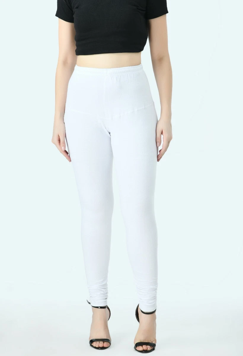 Indian Women Off White High Quality Leggings Solid Churidar Free Size Yoga  Pants