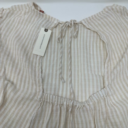 Neu mit Etikett Anthropologie Pilcro Sybil gestreifte Bluse mit Flatterärmeln Größe M - cremefarben/braun - Bild 4 von 10