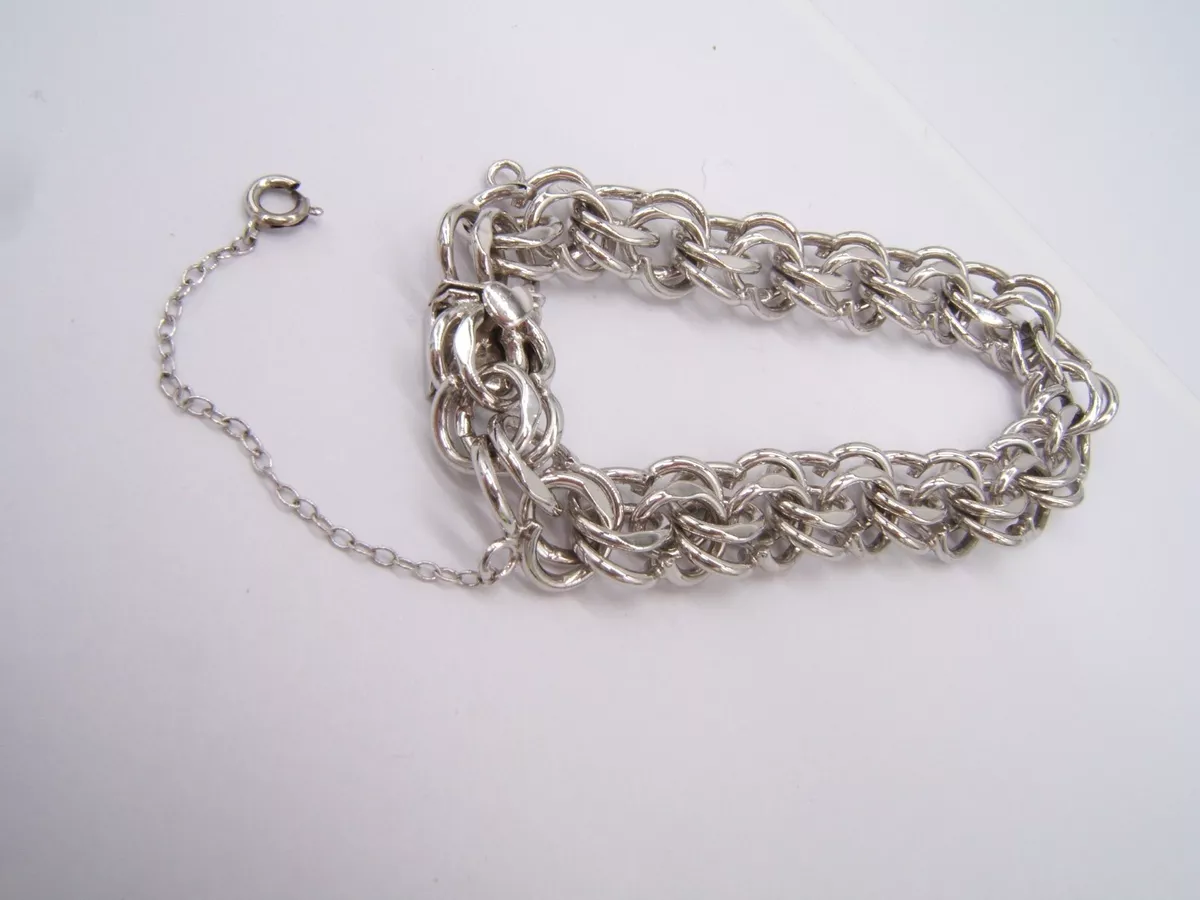 VINTAGE ELCO STERLING SILVER DOUBLE LINK CHARM BRACELET 7 1 2