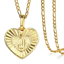 Womens Gold Filled Initial Necklace Heart Letter Pendant Stainless Steel Chain