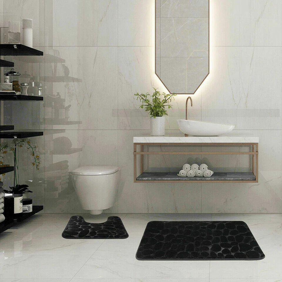 2 Teilig Badgarnitur Badezimmer Matte Badgarnitur Vorleger Rutschfest Teppich DE - Bild 4 von 4