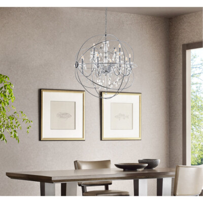 Crystal Chandelier Large Globe Foyer Dining Living Room Chrome Light Fixture 43''
