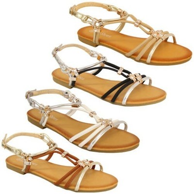 Damen Sandalen Flach Slip auf Offener Spitze Schnalle ...