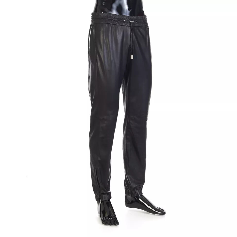 SAINT LAURENT Pantaloni della tuta in pelle Ariete pantaloni jeans originali neri pelle nappa cordino