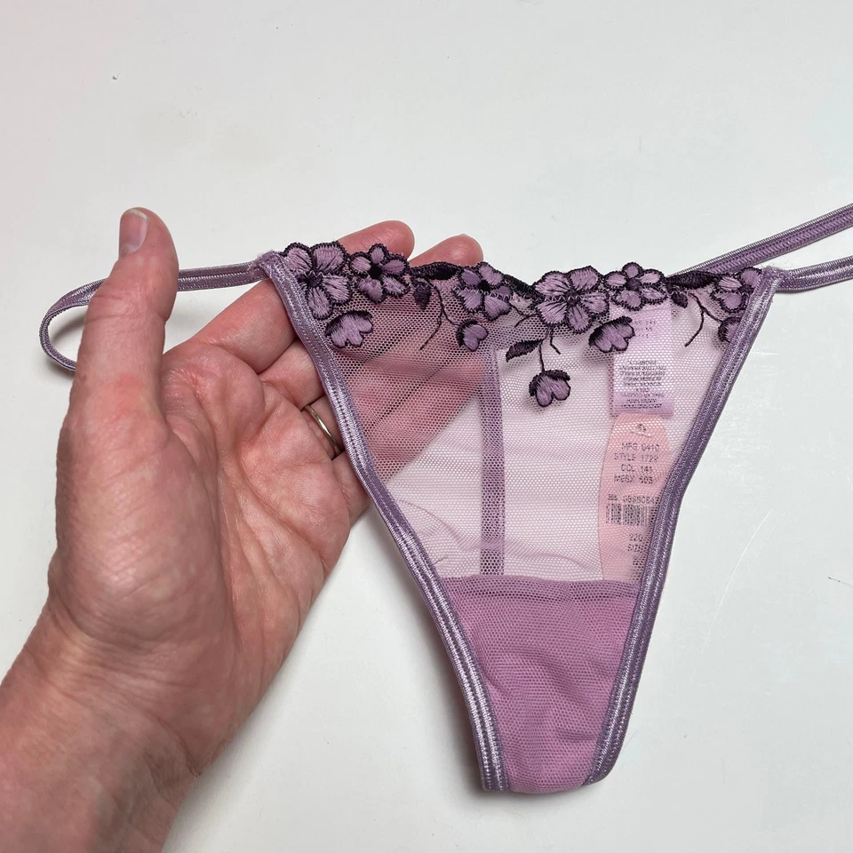 Vintage Victoria's Secret y2k Orchid V String Thong Panties, Sheer Mesh Panty S - Image 2 of 4