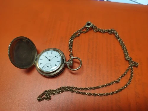 Antique 1897 Elgin Natl Watch Co. Pocket Watch Mod1 7j DOUBLE HUNTER W/ CHAIN GF