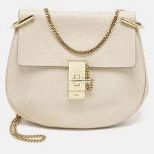 Chloe Light Beige Leather Medium Drew Shoulder Bag