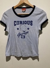 Vintage Y2K Curious George T-Shirt Distressed Blue Sports XL