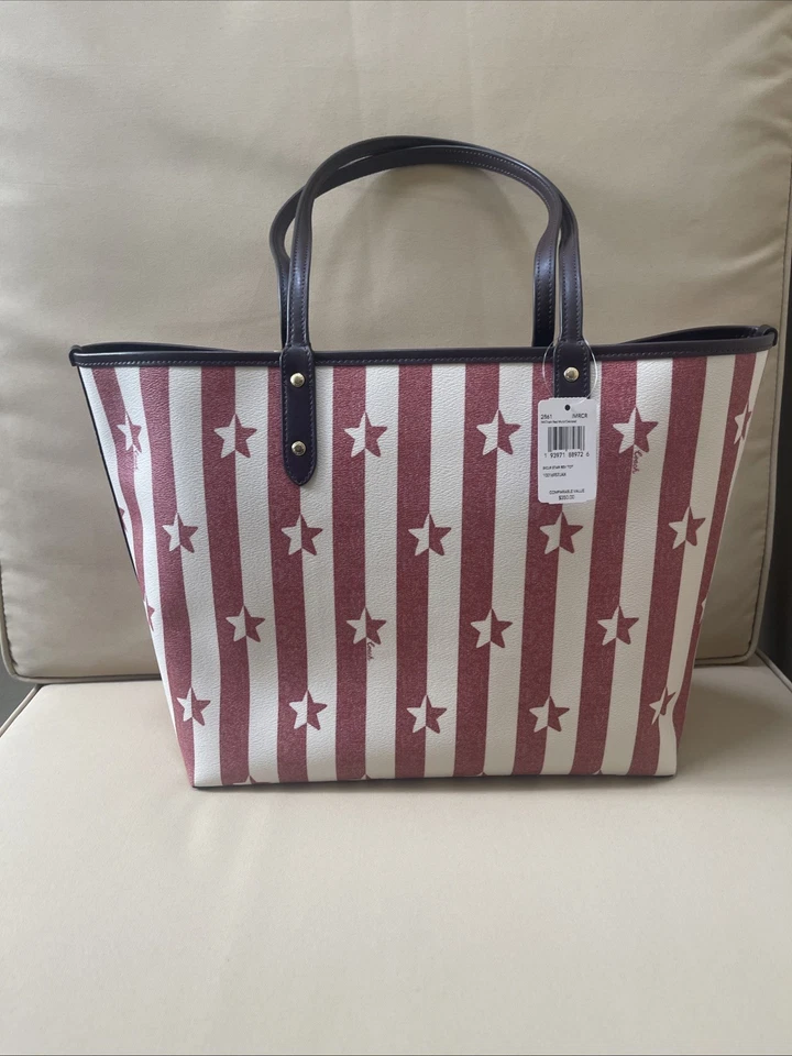 Bolso de hombro Coach Star a rayas norte sur rojo blanco con ribete de cuero Foto 4 de 4