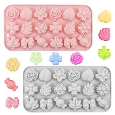 2 Pack Flower and Leaves Silicone Cake Molds Mini Pink + Grey 