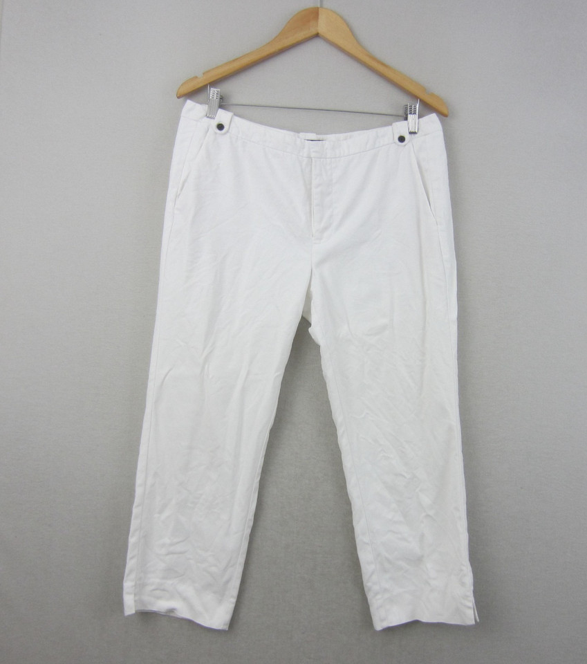 Zara Basic Pants Womens 10 White Straight Leg Mid Rise Cropped Casual Coastal