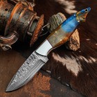 8.6" inch Damascus Steel Hunting Knife Full Tang Resin Handle Leather Sheath — photo 2