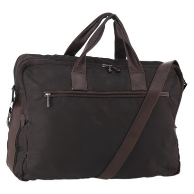 LOEWE Business Bag Nylon 2way Brown Silver Auth bs34429