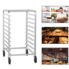 Commercial 10-Shelf Bun Pan Rack on Locking Casters - Stainless Steel Kitchen