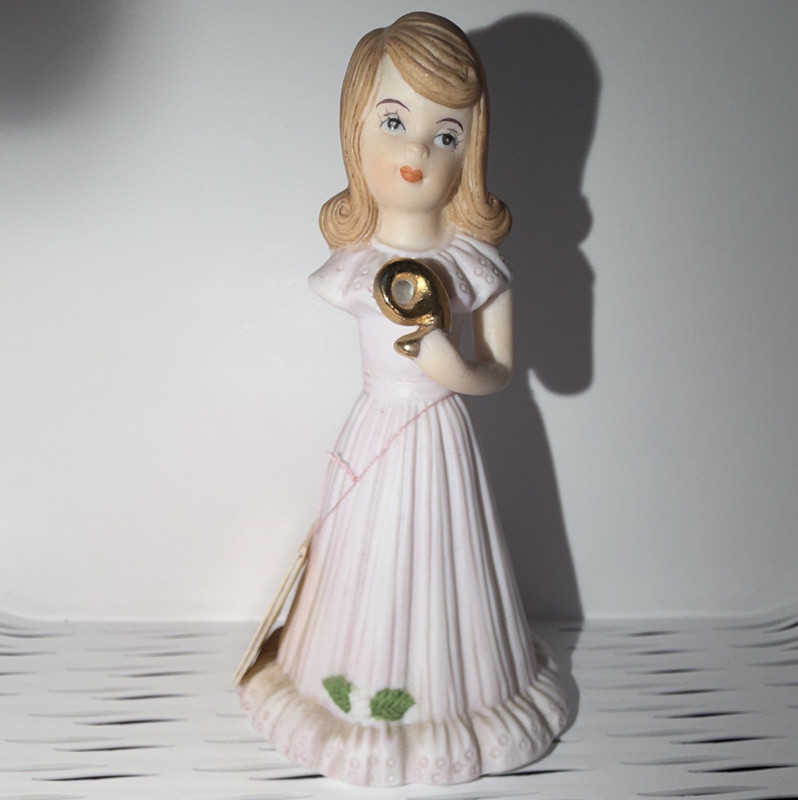 Enesco Growing Up Birthday Girls Age 9 Blonde Pink 1982, defective arm broke