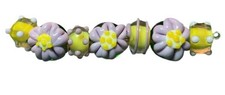 Handmade Yellow Purple Lampwork Glass Beads - New
