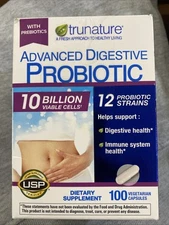 TruNature Advanced Digestive Probiotic Capsules -100 Count- 12 Probiotic Strains