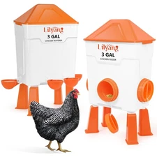 Lilyang XL Chicken Feeder and Waterer Set 3 Gallon, Automatic No-Waste Feeder...