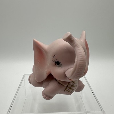 Vintage Brinn's Light Pink Porcelain Bisque Dumbo Baby Elephant Figurine w/ Tie