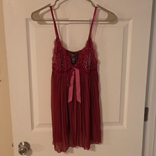 Victoria's Secret Red Lace Babydoll Set Bow Rhinestone Tie - Size M
