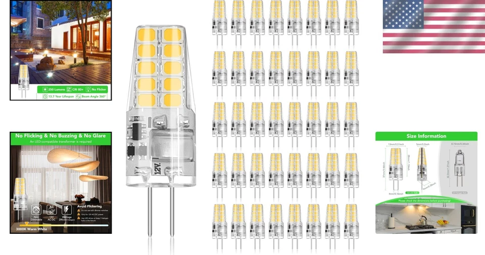 Energy-Efficient G4 LED Bulb 40 Pack 2W 30W Equivalent 3000K - Image 2 of 4