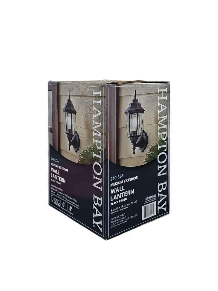 Aplique linterna de pared exterior Hampton Bay 1 luz negro de atardecer a amanecer Foto 2 de 4