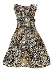Sunny Leigh Animal Print Overlay Dress Sz S Sheer Chiffon Pleated Leopard NWT