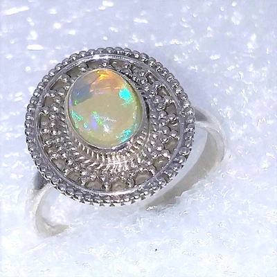 Ring Natur Opal ECHTER  Kristallopal Gr17,5  925 Sterling Silber Welo Opal - Bild 1 von 4