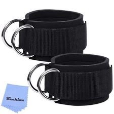 1 Pair of Fitness Ankle Straps for Cable Machine - Double D-Ring, Adjustable ...