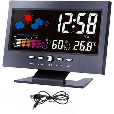 Color LCD Digital Alarm Snooze Calendar Thermometer Hygrometer Weather Display