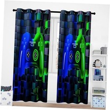 Gaming Curtains for Boys Bedroom Video Game 42"W x 84"L Pack of 2 Blue Green