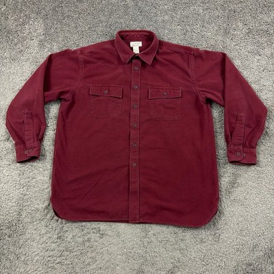 LL Bean Shirt Mens XL Red Chamois Cloth Long Sleeve Traditional Outdoors Flannel