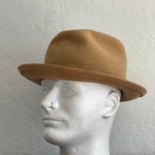 VTG Geo W Bollman  Co Fedora Hat Tan Wool Felt 'Excello' made in USA 50s 60s