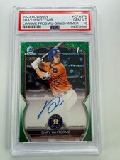 Shay Whitcomb 1st Auto 2023 Bowman #CPA-SW Green Shimmer Auto /99 PSA 10