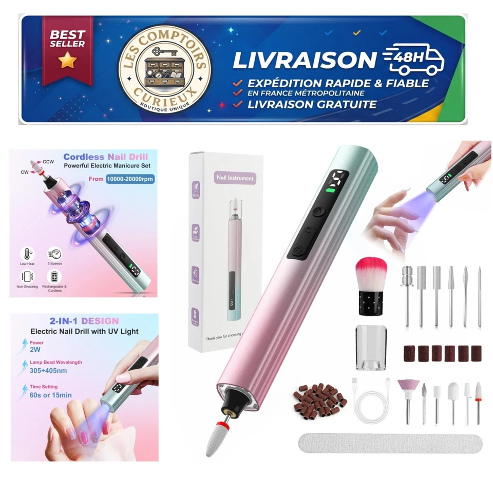 Ponceuse à ongles électrique UV rechargeable kit manucure pédicure PUGTOW - Photo 1/4