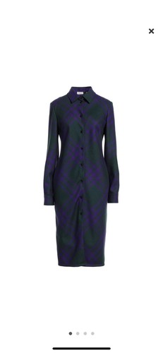 Abito midi Burberry verde/viola con bottoni finissima lana taglia 40  - Foto 3 di 4