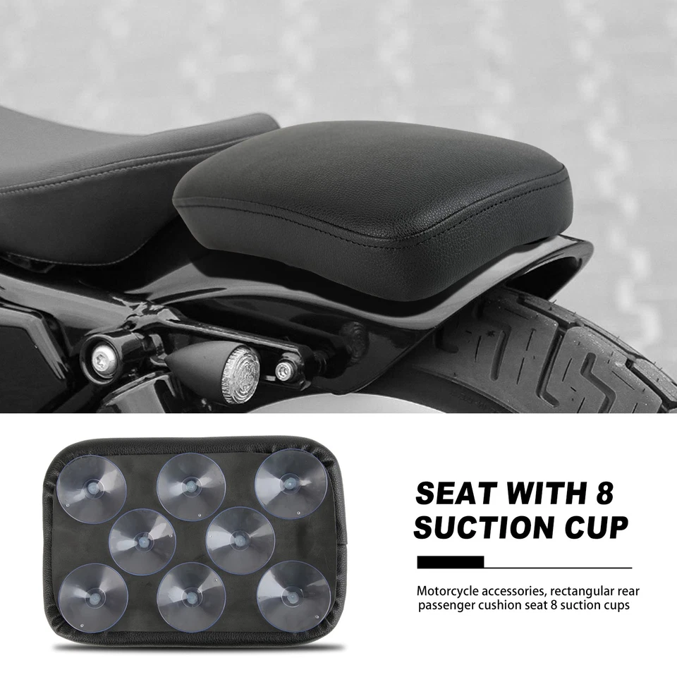 Black Rectangular Pillion Passenger Pad Seat 8 Suction Cup Pad For Big Dog K9 US Foto 4 de 4