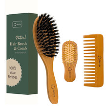 Boar Bristle Hair Brush Set for Women-100 Natural Boar Bristle Brush Small Trav