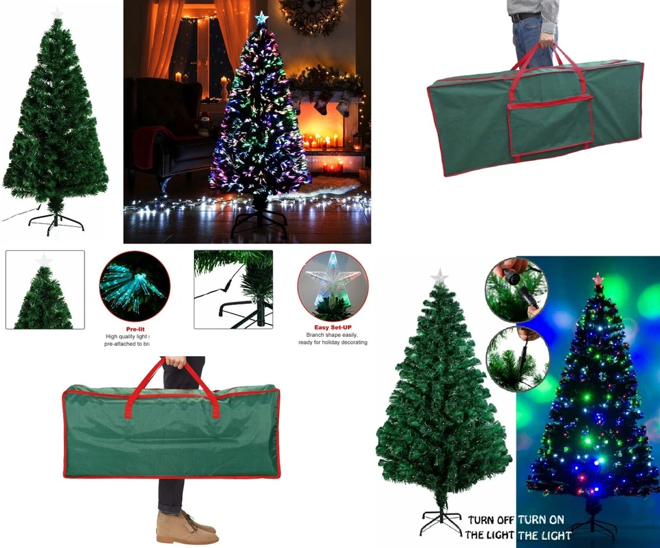 OPTIMAL PRODUCTS Fibre Optic Christmas Tree Xmas LED Lights Pre Lit Star Bag Green Color Changing
