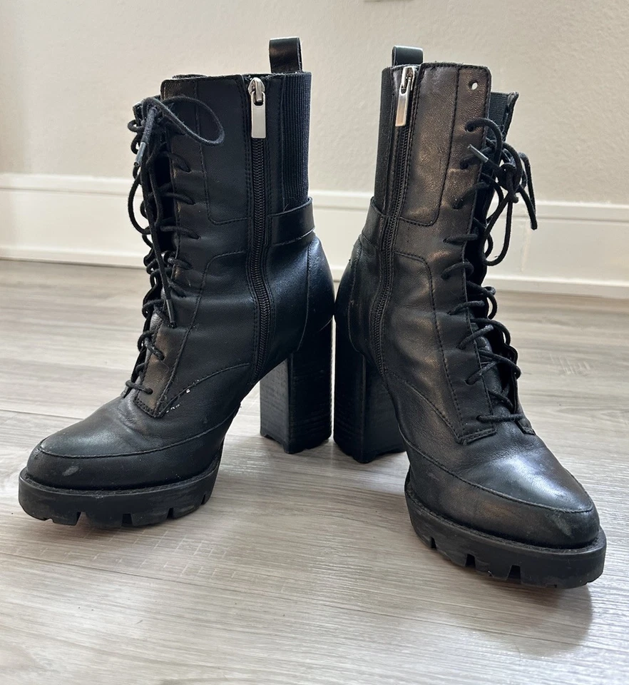 Charles David Women’s Black Leather Combat Grunge Rock Lace Boots Size 6.5 - Image 3 of 4