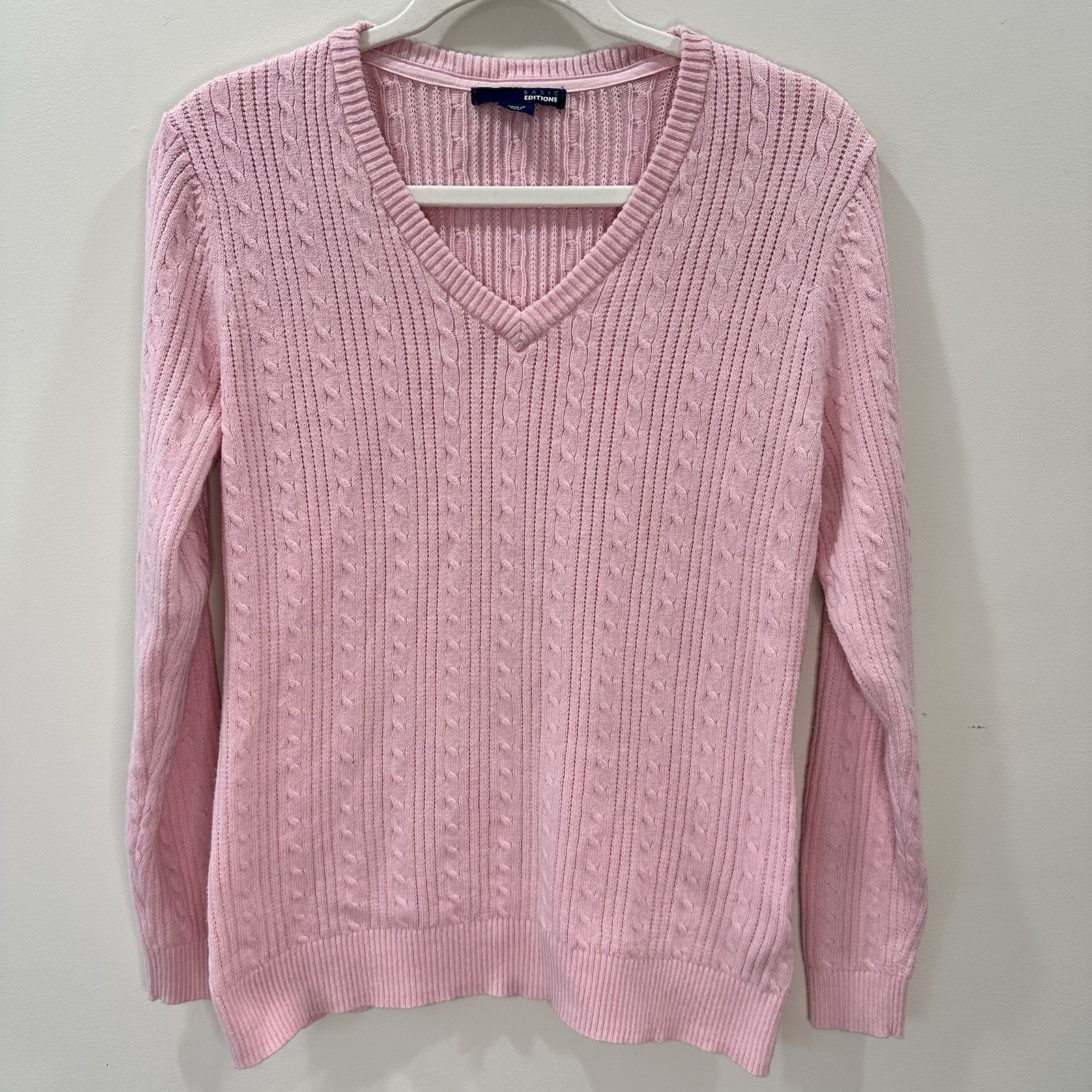 Basic Editions Womens Pink Cable Pullover Knit Lo… - image 3