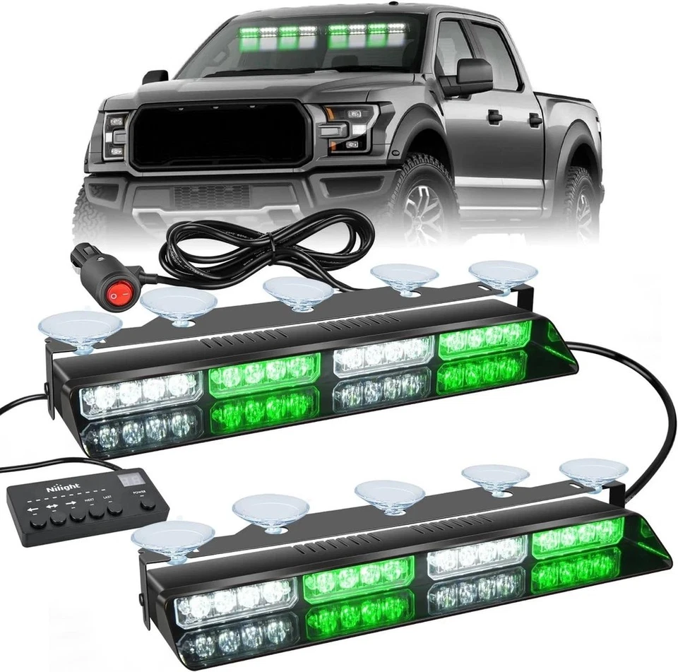 Nilight 32LED Green White Emergency Dash Strobe Lights with Controller Suction C - Image 2 of 4