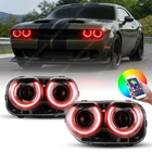 Pair Headlights RGB DRL Projector For 15-23 Dodge Challenger Halogen Head lamps