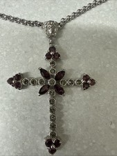 Versace Large Cross Neckace Vintage 1990s Rare Designer Adorned with Gems Rare