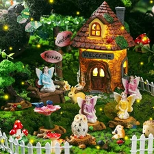 Leyndo 28 Pcs Solar House Garden Accessories Fairy Light up Fairy Figures Garden